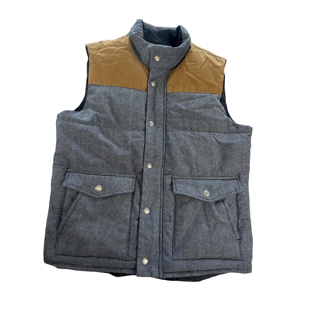 Gap Texture Cozy V Vest Mens Medium Gray Khaki Puffer Full Zip Outdoor Warm